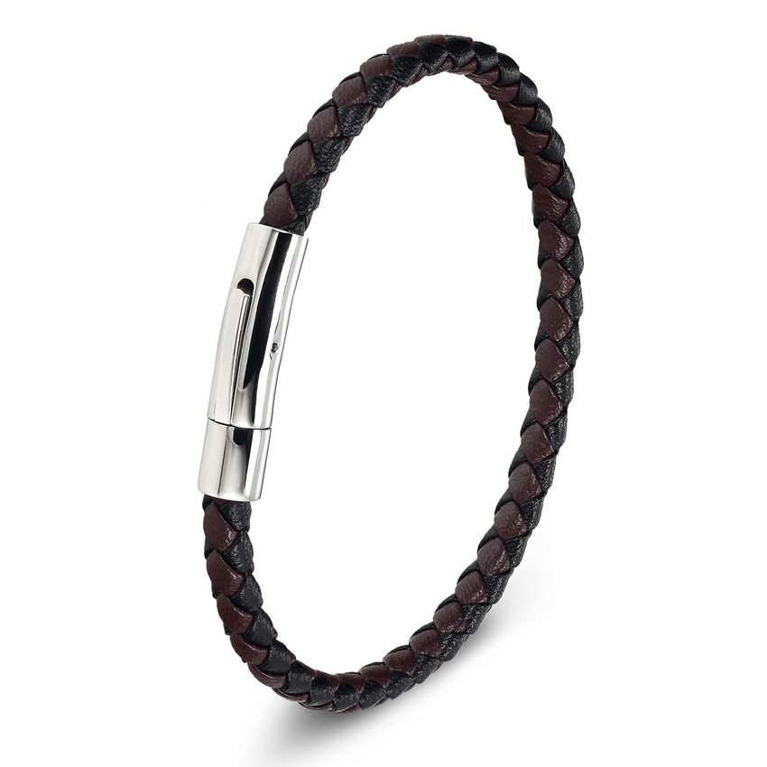 Stainless Steel Bracelet Men Genuine Leather Bracelets Simple Style Ladies Black - £11.81 GBP