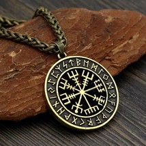 Men Norse Viking Rune Vegvisir Compass Pendant Necklace Celtic Jewelry Chain 24&quot; - £9.45 GBP