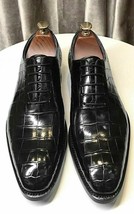 New Handmade Men&#39;s Black Crocodile Embossed Calfskin Leather Oxford Dress Shoes - £102.84 GBP+