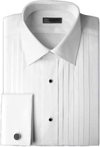 White IKE Behar Cotton Laydown Collar with 1/2 Inch Pleats Tuxedo Shirt with Fre - £71.97 GBP