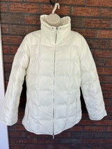 90% Down Feather Puffer Coat Small Talbots Ivory Jacket Full Zip Pockets - £33.33 GBP