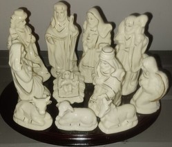 12 Piece Nativity Set Ecru with Gold Ceramic Figures Christmas Vintage - $15.00