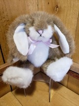 New 1998 Hugfun Intl 9&quot; Bunny Jointed Plush Rabbit Brown Pink Bow EASTER - £19.77 GBP