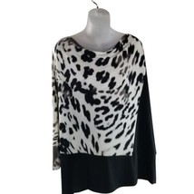 Chicos Sz 2 Tunic Top Leopard Print Color Block Womens L Sz 12 Black Whi... - $27.54