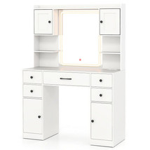 Makeup Vanity Desk with Lighted Mirror and Charging Station-White - Colo... - $348.49