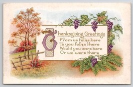 Thanksgiving Greetings Poem Fall Trees And Grapes Postcard J26 - £3.10 GBP