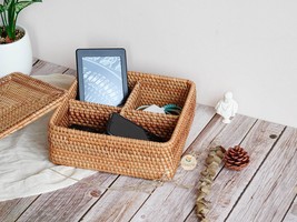 MayVietStore Wicker Rattan 4 Compartment Basket With Lid - £43.56 GBP