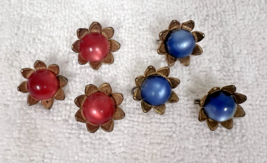 Lot of 6 Vintage Flower Buttons Gold Tone Metal w Spun Nylon Pink Blue 1... - $12.38
