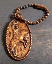 Vintage Copper Rodeo Western Cowboy Horse Pendant Keychain 2” Equestrian - $37.24