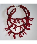 Natasha Couture Faux Red Coral Bib Statement 3 strand Necklace - $1,788.90 MXN