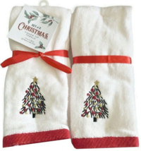 Nantucket Christmas Tree Fingertip Towels Embroidered Holiday Set of 2 White - £23.54 GBP