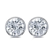 2CT Bezel Set Moissanite Diamond Solitaire Stud Earrings 14K White Gold Plated - $93.49