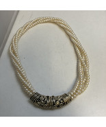 Sterling Silver Multi Strand Pearl Necklace 17 Inch Very Unique! - $88.12 CAD