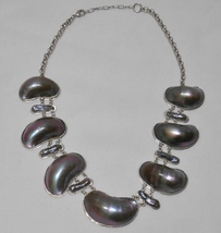 BLACK MOTHER of PEARL Shell Statement Collar NECKLACE Art to Wear - $99.95