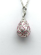 Silver and red Egg Pendant Necklace with crystals by Keren Kopal - $48.60