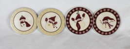 Snowman Coaster Set, 4 piece Stoneware, Drink, Cork Backing, Hat, Scarf, Red - £8.89 GBP