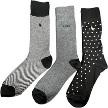 Polo Ralph Lauren 3-Pair Casual Dress Socks Black White Grey Stripes Pol... - $24.74
