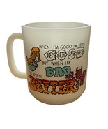 VTG Glasbake Milk Glass Coffee Mug When I&#39;m Good, Better When Bad Angel ... - $26.17