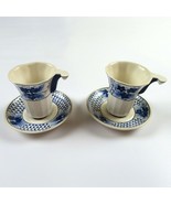 Handpainted 2 cups and 2 saucers blue decoration - £17.29 GBP