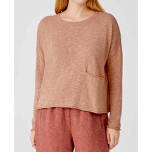 Eileen Fisher Knit Shirt Organic Cotton Linen Slub Boxy Pocket Light Terra Cotta - £83.60 GBP