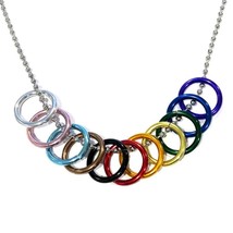 Progress Pride Freedom Rings Necklace 20&quot; Chain Lgbtq Inclusive Rainbow Flag New - £11.82 GBP