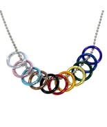 PROGRESS PRIDE FREEDOM RINGS NECKLACE 20&quot; Chain LGBTQ Inclusive Rainbow ... - £12.13 GBP