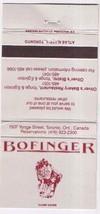 Matchbook Cover Bofinger Restaurant Toronto Ontario - £1.54 GBP