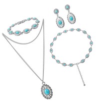 4 Pcs Bohemian Turquoise Jewelry Set, Turquoise Necklace, - £55.76 GBP
