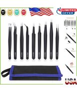 9PCS Precision Stainless Steel Tweezers Set - ESD Safe for Electronics &amp;... - $31.87 CAD