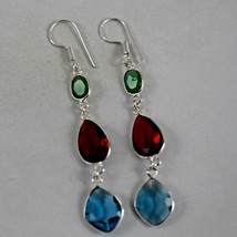 Sterling Silver Ruby Quartz &amp; Topaz Gemstone Handmade Lovely Women Earrings Gift - £35.33 GBP