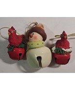 3 cute little jingle bell Holiday Christmas Tree Decorations Snowman &amp; b... - £7.85 GBP