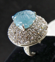 Antique Natural Blue Aquamarine Carved Diamond Gemstone Silver Victorian... - £157.95 GBP