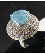 Antique Natural Blue Aquamarine Carved Diamond Gemstone Silver Victorian... - £156.13 GBP