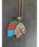 Stainless Steel Indian Chief Head Pendant With Rhinestones - €19,59 EUR