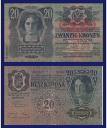 Austria P53, 20 Kronen, 1913, Oesterreichisch-ungarische Bank, womens he... - $4.44