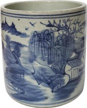 Orchid Pot Planter Landscape Motif White Blue Ceramic Handmade Hand - £126.00 GBP