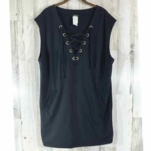 LRL Lauren Ralph Lauren Black Lace Up Shirt Size Medium Sleeveless Pockets - $19.77