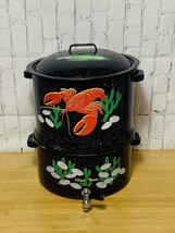 Vintage Speckled Enamel Double Steam Lobster Clam Broth With Spigot - £75.93 GBP