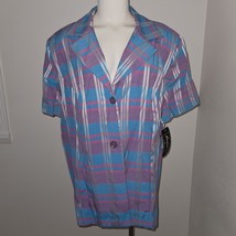 NEW VTG Sweet Suit Woman Blue Purple Plaid Blazer Jacket Size 24W Short-Sleeves - $24.70