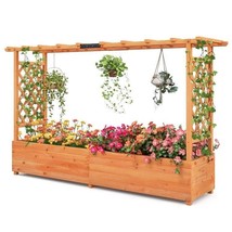 Solid Fir Wood Rectangle Raised Garden Bed with Side Trellis - $257.59