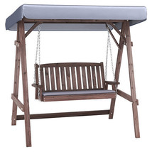 2-Person Porch Swing with Fir Wood Stand and Tilt Canopy-Brown - Color: Brown - $7,221.29 MXN