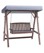 2-Person Porch Swing with Fir Wood Stand and Tilt Canopy-Brown - Color: ... - $388.99