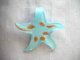 New Elegant Baby Blue Shimmer Star W Gold Sparkles Solid Glass Pendant Necklace - £6.40 GBP