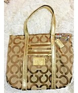 Authentic large Coach poppy bag khaki / gold 13826 - $1,505.15 MXN
