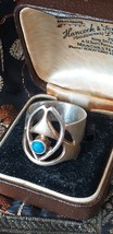 Vintage 1970-s Turquoise 925 Sterling Silver Ring Size UK M 1/2, US 6 1/4 HEAVY! - £86.25 GBP