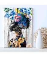 African American Wall Art Black Women Art Wall Decor Blue Flower Picture... - £31.60 GBP