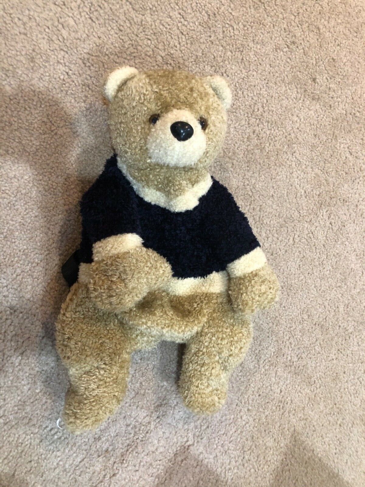 TUC TUC Manga Bear Backpack 18” Brown Oatmeal Bear Black Sweater Plush Stuffed - $27.79