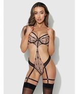 NOVA LACE UNDERWIRE BLACKLIGHT TEDDY WITH GARTERS - $44.99
