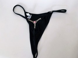 Shirley Of Hollywood Silk Thong With Jewels One Size Black - $18.80