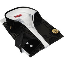 Men Sports Shirt by DE-NIKO Medallion Lion design Satin Cotton 2023 White Slim image 2